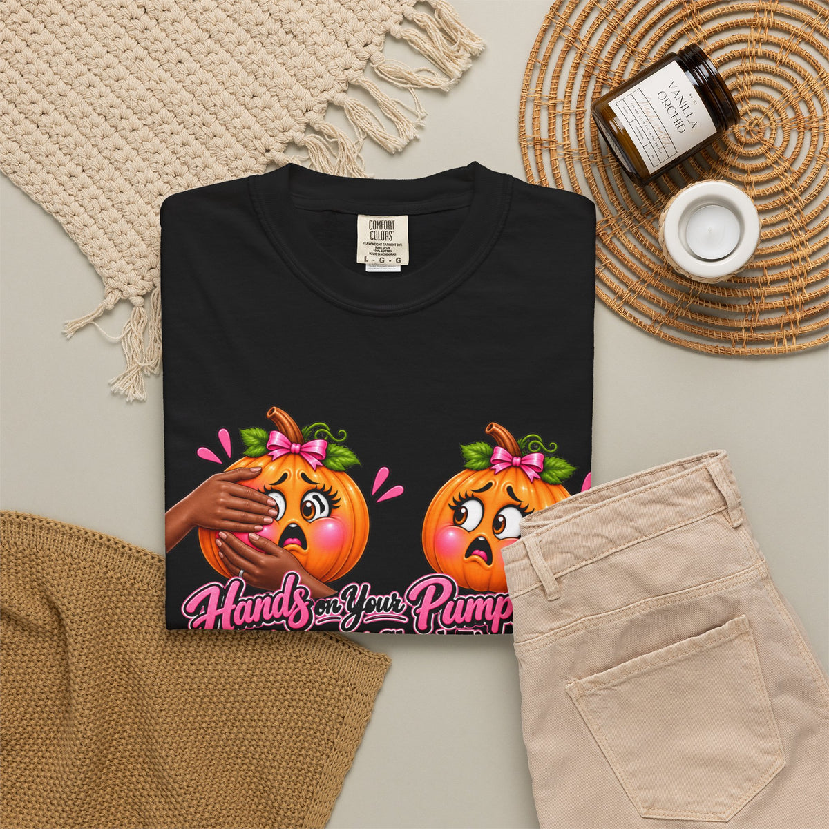 Breast Cancer Awareness Shirt, Hands on Your Pumpkins Tee, Breast Check Reminder, Pink Ribbon Halloween Shirt, Cancer Support Gift