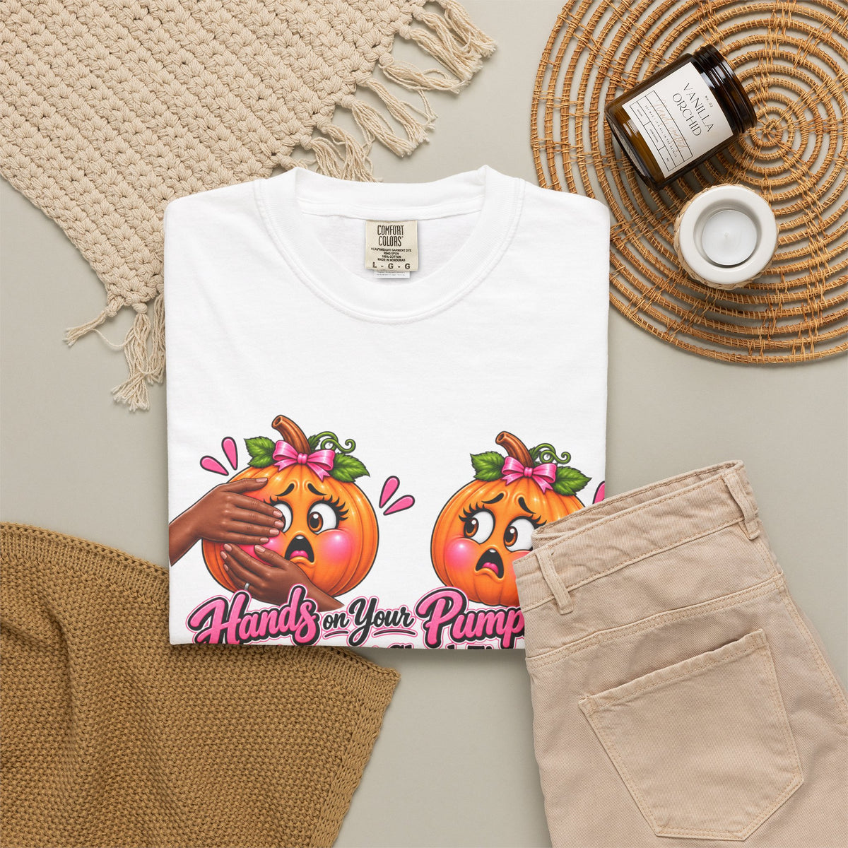 Breast Cancer Awareness Shirt, Hands on Your Pumpkins Tee, Breast Check Reminder, Pink Ribbon Halloween Shirt, Cancer Support Gift