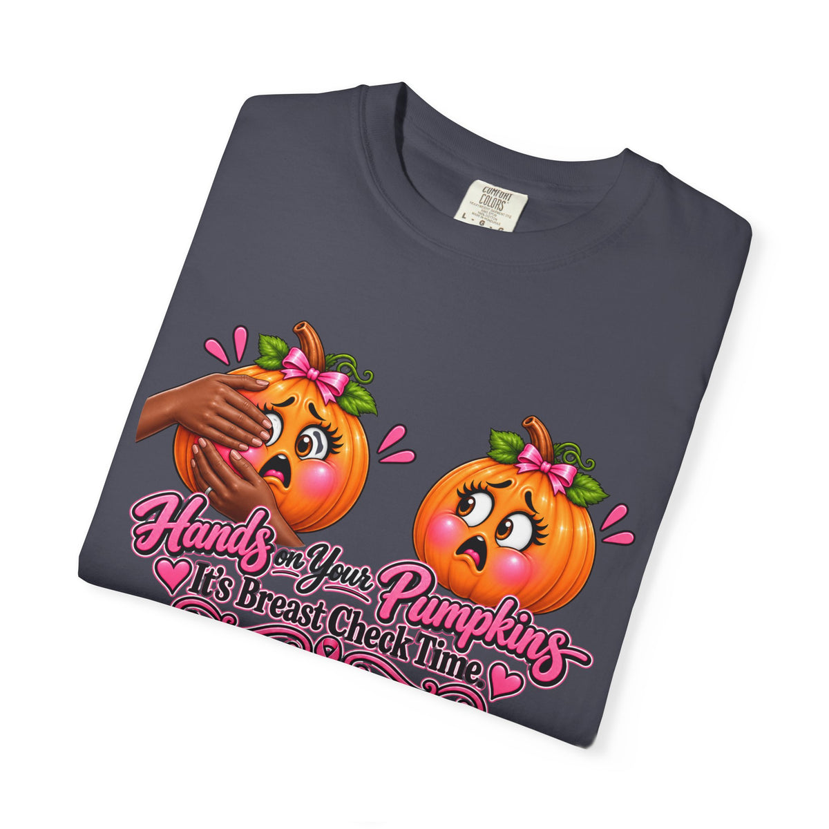 Breast Cancer Awareness Shirt, Hands on Your Pumpkins Tee, Breast Check Reminder, Pink Ribbon Halloween Shirt, Cancer Support Gift