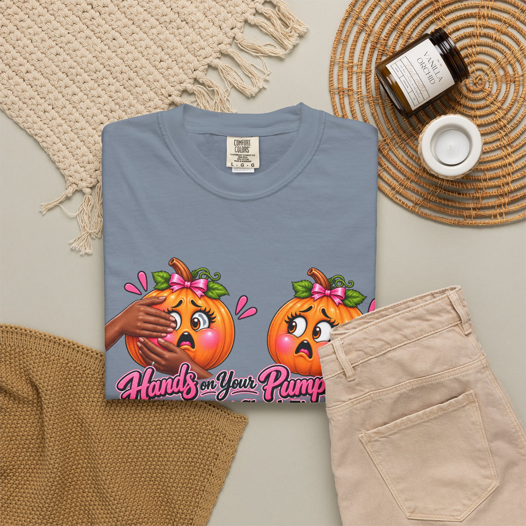 Breast Cancer Awareness Shirt, Hands on Your Pumpkins Tee, Breast Check Reminder, Pink Ribbon Halloween Shirt, Cancer Support Gift