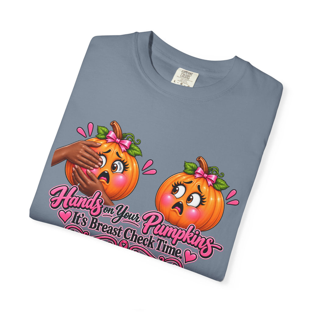 Breast Cancer Awareness Shirt, Hands on Your Pumpkins Tee, Breast Check Reminder, Pink Ribbon Halloween Shirt, Cancer Support Gift