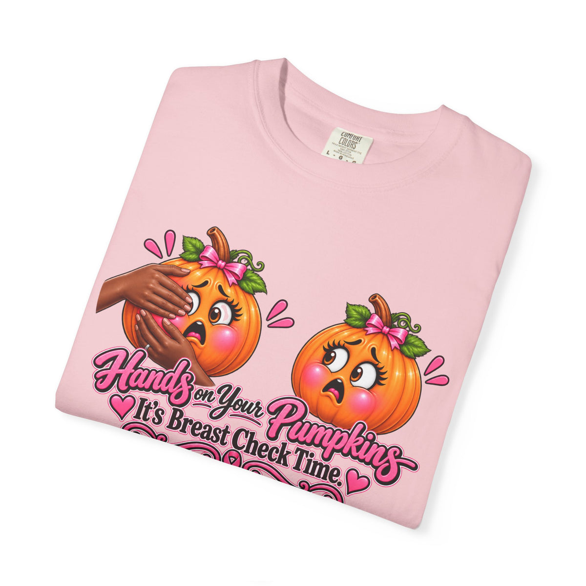 Breast Cancer Awareness Shirt, Hands on Your Pumpkins Tee, Breast Check Reminder, Pink Ribbon Halloween Shirt, Cancer Support Gift