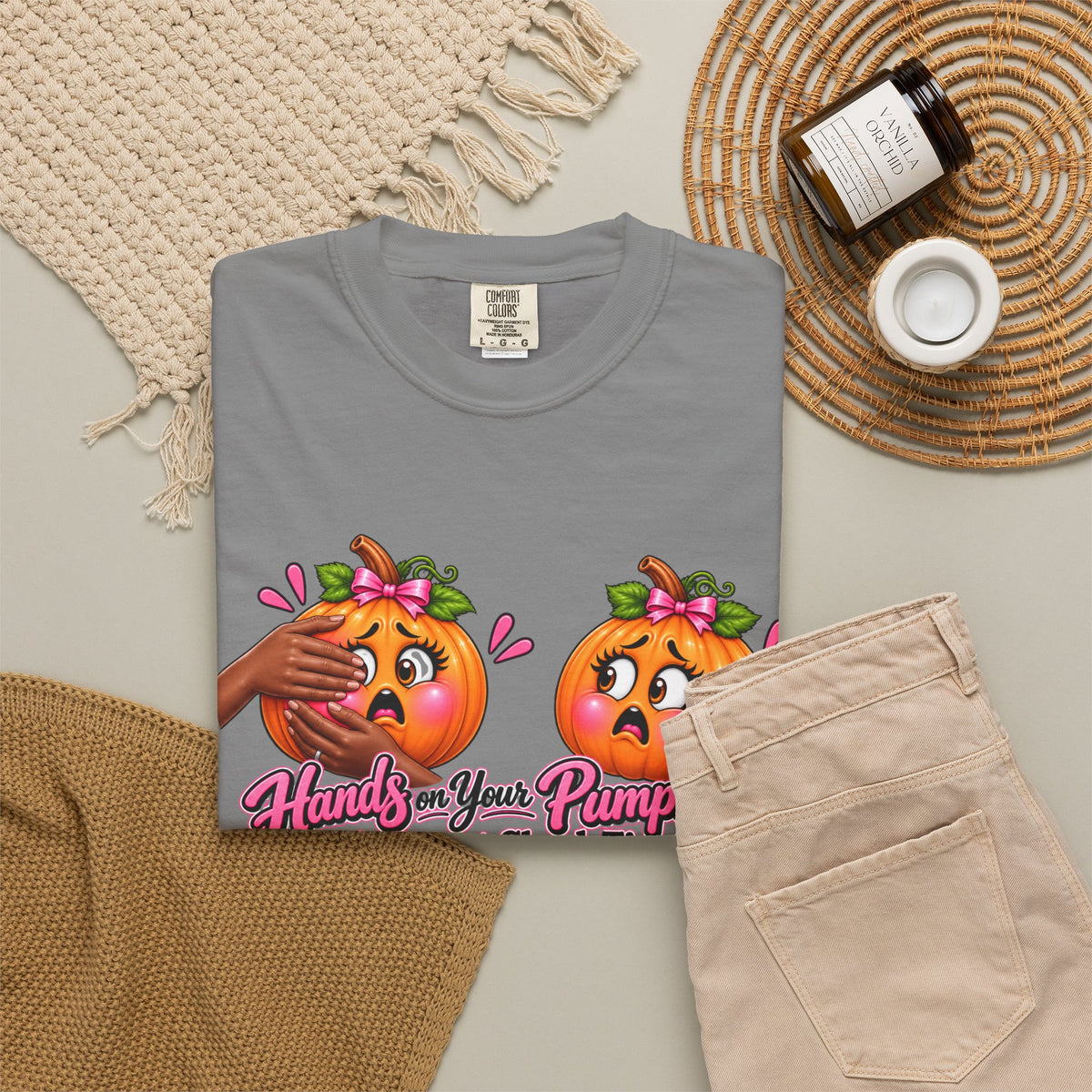 Breast Cancer Awareness Shirt, Hands on Your Pumpkins Tee, Breast Check Reminder, Pink Ribbon Halloween Shirt, Cancer Support Gift