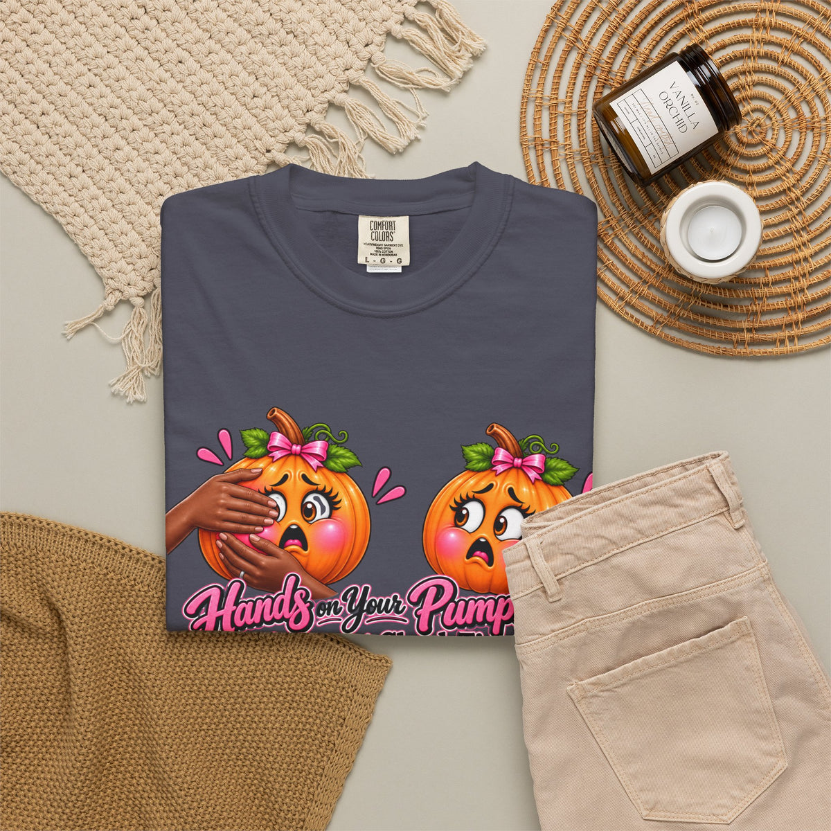 Breast Cancer Awareness Shirt, Hands on Your Pumpkins Tee, Breast Check Reminder, Pink Ribbon Halloween Shirt, Cancer Support Gift