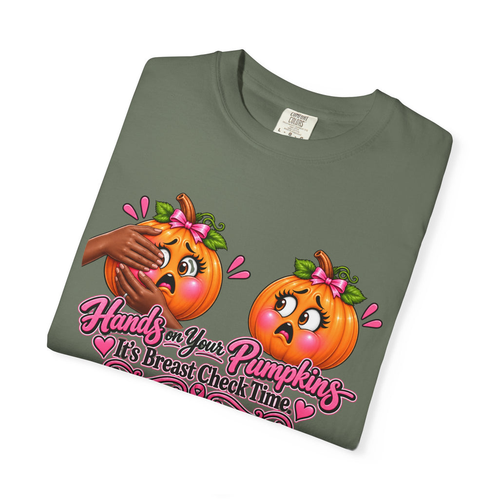Breast Cancer Awareness Shirt, Hands on Your Pumpkins Tee, Breast Check Reminder, Pink Ribbon Halloween Shirt, Cancer Support Gift