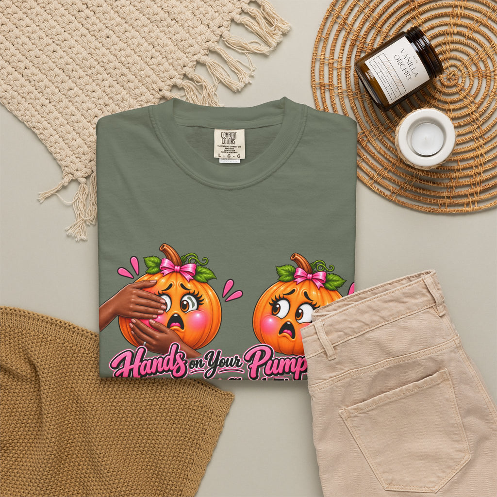 Breast Cancer Awareness Shirt, Hands on Your Pumpkins Tee, Breast Check Reminder, Pink Ribbon Halloween Shirt, Cancer Support Gift