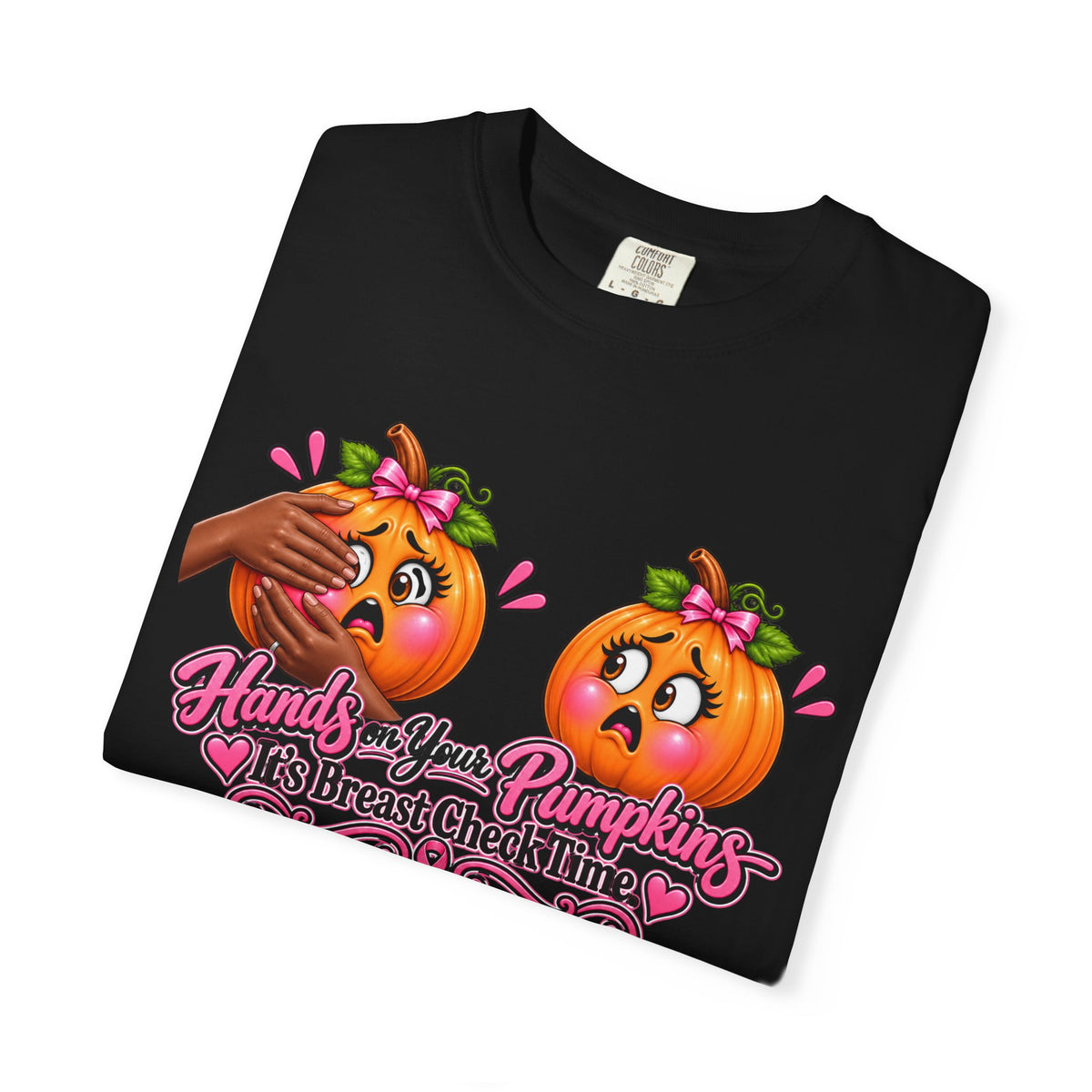 Breast Cancer Awareness Shirt, Hands on Your Pumpkins Tee, Breast Check Reminder, Pink Ribbon Halloween Shirt, Cancer Support Gift